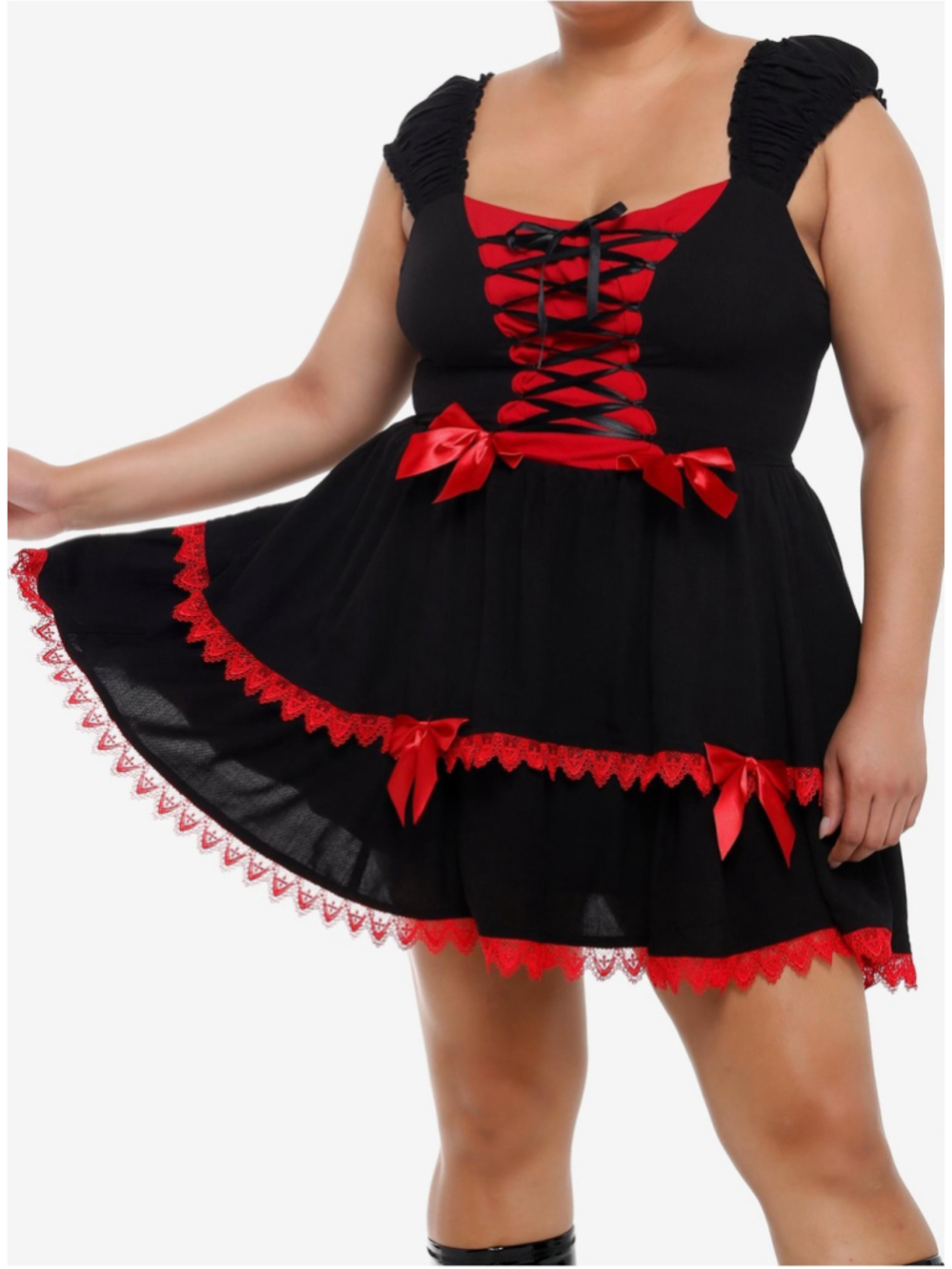 NWT Social Collision Black & Red Lace-Up Babydoll Mini Dress Plus Size 2 Goth